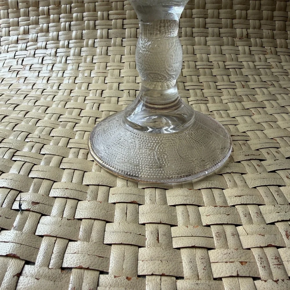 Antique  Glass Cake Stand Art Deco Ruffled Edge Musicsl Instruments 1950’s